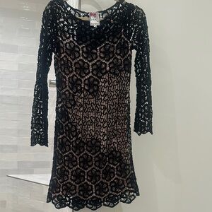 NWOT Yoana Baraschi Black Long Sleeve Embroidered Overlay Dress